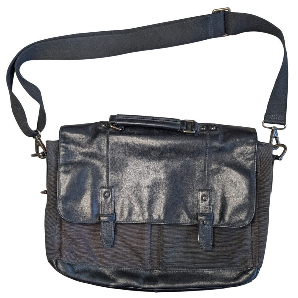 Fossil Black Canvas Leather Crossbody Messenger Bag Travel Office School